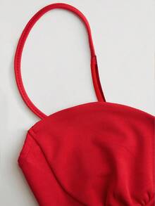 Women's Solid Sexy Red A-Line Suspender Mini Dress, Elegant Style Suitable For Daily Outings, Dates, Parties, Summer/Spring Vacations Outfits - Red - View 10