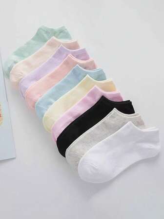 10 双女士多色纯色随机颜色春、夏、秋、冬低帮袜，薄款浅口踝袜柔软、舒适透气，简约经典，是徒步旅行、返校、万圣节和圣诞节的完美礼物