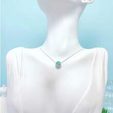 Fashion Women's Necklace, Colorful Round Pendant Inlaid With Imported Zirconia, 925 Silver Or 18K Gold Plated - Verde menta (prata) - 查看 3