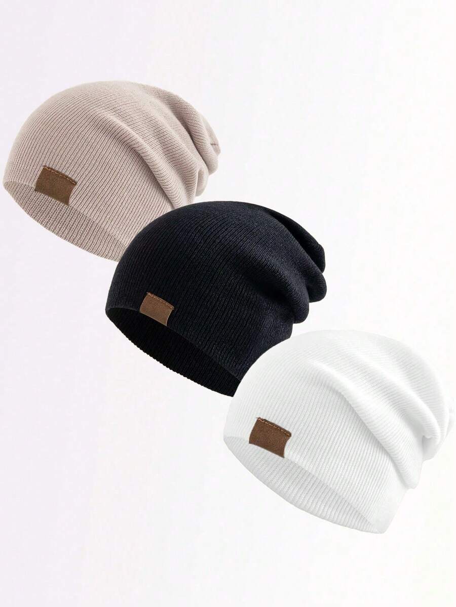 3 Stücke Beanie Unisex Wintermützen, Acryl Umschlag Beanies, Slouch Beanie Kappe, Outdoor Strickmützen für Herren Damen, Plüschmütze