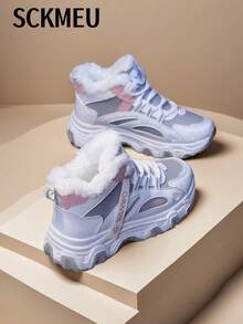 SCKMEU. 1 Đôi bốt đế xuồng thời trang dành cho nữ, giày thể thao đế dày nhẹ thoải mái, thích hợp cho thời tiết có tuyết - Xám - Xem 3