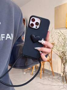 1 chiếc ốp lưng điện thoại chống sốc có lỗ lớn kèm phụ kiện hình trái tim, tương thích với iPhone 14, 14 Pro, 14 Pro Max, 13, 13 Pro, 13 Pro Max, 11, 11 Pro Max, 12, 12 Pro, 12 Pro Max, XR, XS, 15, 15 Pro, 15 Pro Max, 16, 16 Pro, 16 Pro Max, ốp lưng điện thoại mềm mại họa tiết hoạt hình. - màu đen - Xem 3