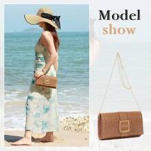 Straw Clutch Purses Women Summer Beach Bag Raffia Crossbody Purse Woven Envelope Handbag - màu nâu - Xem 2