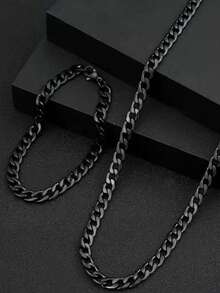 2pcs Black/Silver Chain Necklace Set, Minimalist Retro Jewelry Set For Men, Suitable For Daily Wear