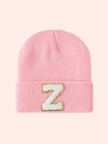 1pc Pink Children's Hat With 26 Letters, Knitted Beanie For Baby Boys And Girls, Warm For Outdoor And Daily Wear - Gold Label-pink Fluorescent Cap - View 103