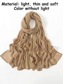 1条女士纯色粘胶纤维头巾，柔软宽边头带，多功能防晒头巾，适合日常佩戴 - 卡其色 - 查看 6
