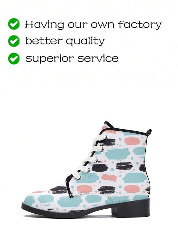 1 par de botas de mujer con impresión 2D, de moda, cómodas, cálidas, adecuadas para fiestas, eventos, con cordones estilo western