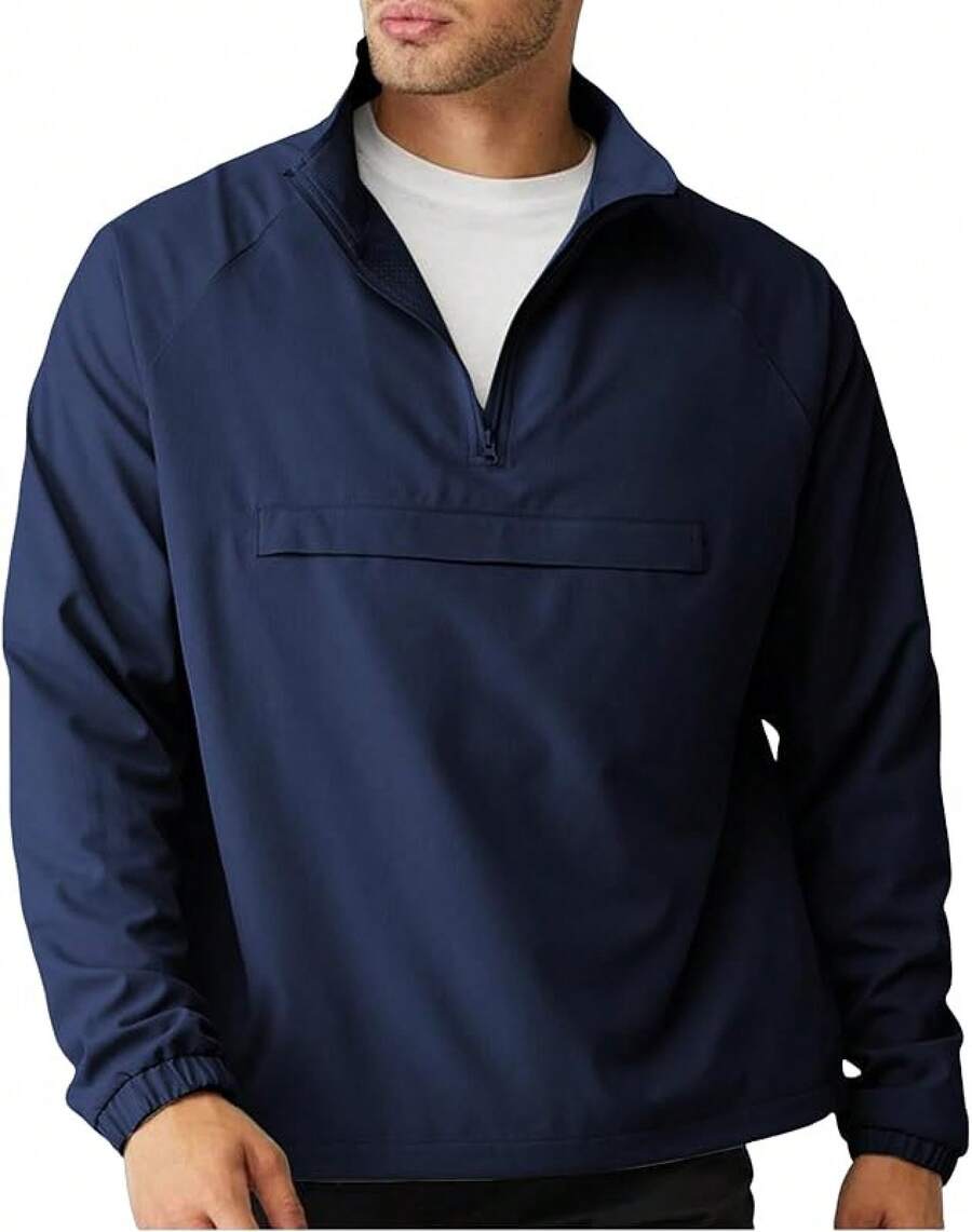 Men's Lightweight Quarter Zip Pullover Windbreaker For Golf  Hiking  Running Wind Breaker Jackets With Pockethalloween - Hải quân - Xem 1