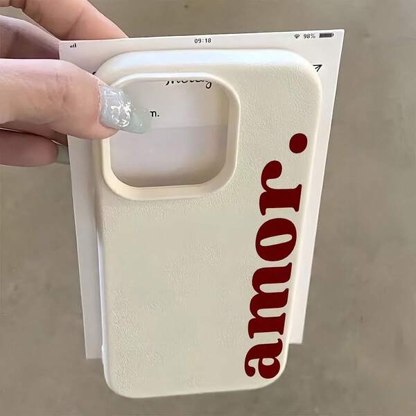Custodia per telefono minimalista con scritta "Amor" in rosso, compatibile con Apple 16, 11, 15, 14, 13, 12 Pro Max Plus, custodia antiurto, regalo di moda per ragazze adolescenti
