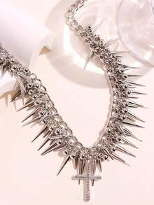 A Fashionable, Exquisite And Exaggerated Gothic Punk Multi-Layered Pointed-Neck Necklace, Suitable For Women's Daily Life, Festivals, Parties And Style Matching Accessories. - Màu Đen Súng - Xem 5
