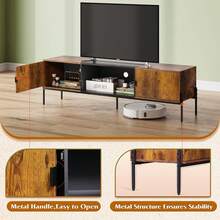 TV Stand Modern Entertainment Center With Open Shelf And 2 Cabinets For Bedroom And Living Room, TV Console With Storage And Metal Legs, 65 Inch - Nâu mộc mạc - Xem 7