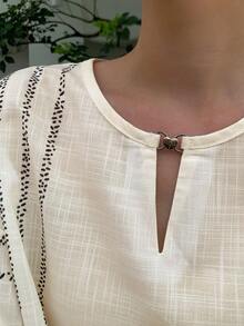 Women's Two Pieces Set, Casual And Elegant Vertical Striped Round Neck T-Shirt With Short Sleeves And Pants, Bohemian Style Linen Fabric Back To School Clothing, Perfect For Casual Clothing Sets, Fashionable Tops&Pants 