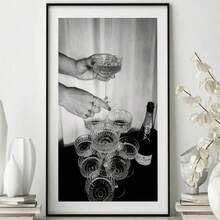 1_3 Peças Pôsteres de Luxo Preto e Branco, Fotografia da Torre de Champanhe e do Carro Esportivo, Impressão de Arte Fashion para Férias de Verão_Volta às Aulas, Conjunto de Decoração de Parede sem Moldura e P - Branco - Visão 2