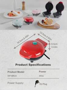 SCISHARE Máy làm bánh waffle mini 1 cái, khuôn bánh waffle 10cm, lớp chống dính gốc nước, dễ vệ sinh, công suất 350W, làm nóng nhanh, thiết kế nhỏ gọn để cất trong ngăn kéo, phích cắm EU, dây nguồn 70cm - Lý tưởng cho trẻ em và gia đình làm bữa sáng khi đi du lịch và trong những căn bếp nhỏ, chỉ cần thêm bột (Màu đỏ tròn) - Đỏ️ - Xem 3