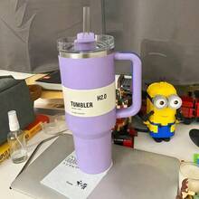 1913 40 Oz Stainless Steel Tumbler Double Wall Vacuum Insulated Portable Drinking Cup Travel Iced Coffee Mug Summer Drinkware With Handle And Straw, Perfect For Travel, Home, Office, Gift, Ice Drinks And Hot Drinks - 紫色 - 查看 3