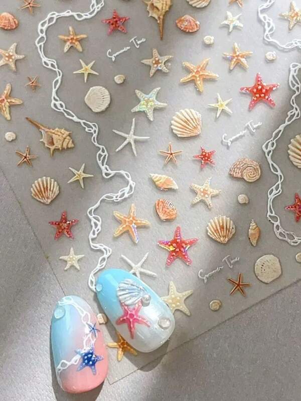 1 Stück Herbst/Winter Neue Seestern & Ozean Nail Art Aufkleber, für Fingernagel Dekoration, Verwendung im Nagelstudio, Y2K süßes Design Aufkleber, geeignet für DIY Notizbuch, Planer, Tasse, selbstklebend