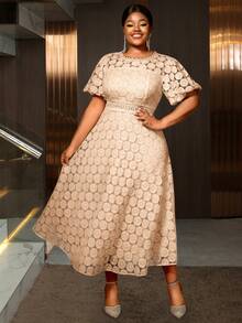 White Lace Dresses A Line Party Short Puff Sleeves With Lining Plus Size Women Birthday Gowns