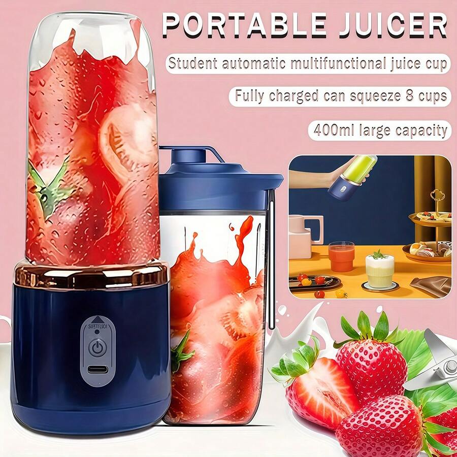 Household Double-Cup Electric Juicer, Electric Stirrer, Vegetable Juice Cup Mini Wireless Portable Juicer, Suitable For Home And Outdoor Travel, USB Charging, 6-Blade Gift Juicer, Multi-Functional Juicer, Kitchenware Supplies - Nhiều màu - Xem 1