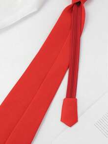 1pc Men's Adjustable Red Tie, Suitable For Groom, Best Man, Simple Solid Color Business Formal Tie