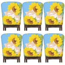2/4/6pcs Cute Cat Pattern Linen Chair Covers, Suitable For Home Decor, Living Room, Dining Room, Garden, Hotel, Party, Washable Polyester Material Chair Seat Cushion Covers - Multicolor - View 21