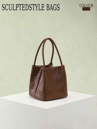 1pc Sculptedstyle Bags Women's Solid Color PU Embossed Woven Plaid Handbag, Versatile Woven Texture Wing-Shaped Tote Bag, Fashion Minimalist Elegant Multifunctional Classic Woven PU Material Bag Suitable For Commuting, Office, Date, Daily Shopping, Afternoon Tea And Other Occasions