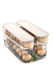 Soporte automático de doble nivel para huevos, conservador de huevos, contenedor deslizante que se ajusta a 12-14 huevos - Diseño con bisagras, material de plástico, sin contacto con alimentos - Organizador de espacio en el refrigerador, estante para huevos de cocina - Multicolor - Ver 7