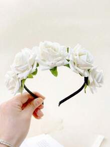 1pc French Vintage Red Rose Flower Headband Bohemian Seaside Photo Headdress Simulate Elegant Fashion Hair Accessories