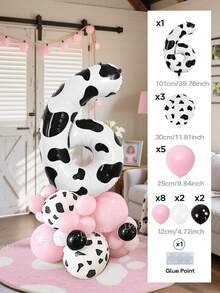 102pcs/21pcs Pink Cowgirl Theme Balloon Arch And Garland Set, 40 Inch Cow Print Balloons (Numbers 0-9), Cowboy Hat/Cowboy Boot Balloons, Farm Theme Birthday Party Decoration, Cream Print Latex Balloons, Farm/Barn Party, Baby Shower - Multicolor - View 12