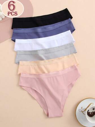 6pcs/Pack Women's Mid-Rise Solid Color Panties, Suitable For Middle-Aged Women, Autumn/Winter, Ideal For Dance And Yoga