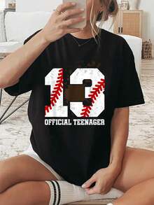 Official Teenager 13Th Birthday Baseball 13 Years Old T-Shirt, Graphic Tees Women - màu đen - Xem 1