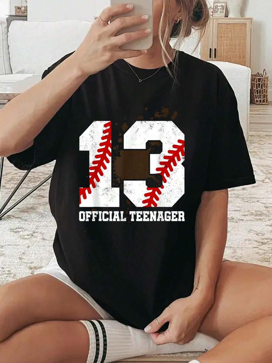Official Teenager 13Th Birthday Baseball 13 Years Old T-Shirt, Graphic Tees Women - màu đen - Xem 1