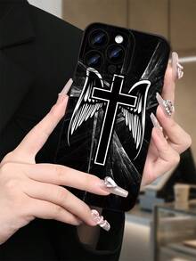 Cross & Wings Christian Phone Case Spiritual Design Anti-Fingerprint Shockproof Cover For IPhone 15 Pro Max For Samsung S23 Ultra Religious Phone Accessories Fashionable Protective Case Daily Use Must - màu đen - Xem 6