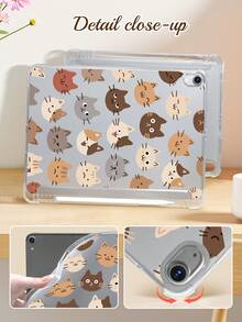 Tablet Computer Case, Cartoon Kitten Pattern, Many Interesting And Cute Kitten Emoticons, Transparent Shell With Pen Slot, Compatible With Various Models Such As IPad Air 3 (10.5 Inches), IPad Air 4 (10.9 Inches), IPad Pro11-In (M4)-2024, Etc.