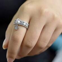 1 件复古戒指，奢华女士结婚戒指，圆环订婚珠宝礼物 - 銀色-白色 - 查看 9