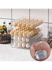 1 Tier/2 Tier Egg Storage Box,30/40/60 Grid Stackable PET Egg Storage Set,Multi-Layer Egg Tray Container,Drawer Type Egg Storage Organizer,Transparent Fresh Organizer,For Kitchen Refrigerator Use - 2層裝60網格 - 查看 4