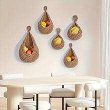 1pc Hand Woven Wall Basket, Natural Linen Storage Basket, Bohemian Style, Creative Wall Storage Bag, Teardrop Shape, Garden Plant Pot Container, Store Fruits, Vegetables, Garlic And Onion, Flowers, Kitchen Decoration, Garden Decoration, Suitable For Home Living Room And Kitchen Decoration With Natural Touch, Craft Basket, Wedding Gift Decoration Basket. - Brown - View 11