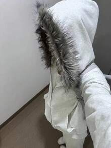 Men Hoodie Zip Up Y2k Zip Up Hoodie Fur Hooded Jacket Warm Winter Coat For Men With Hood Fur Collar Streetwear-20256688 - 灰色 - 查看 5
