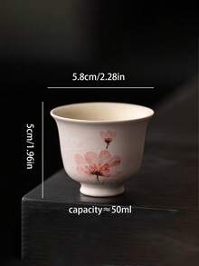 1 pieza/2 piezas Taza de té de cerámica con flores pintadas a mano, Taza de té con brillo del atardecer y mariposa, Taza de té de porcelana rosa femenina, Taza de té con tallo floral romántico, Juego de té Gongfu, Taza de té amada por las hadas, Taza de invitados para el hogar, Adecuada para todas las estaciones