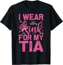 I Wear Pink For My Tia October Breast Cancer Awareness Day T-Shirt - Black - View 1
