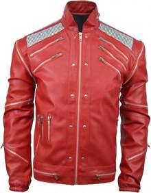 Chaqueta Beat-It - Roja - Cuero sintético de Halloween - Rojo - Ver 8