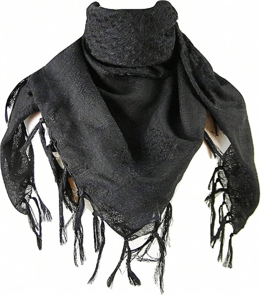 Premium Shemagh Neck Scarf, Fashionable Accessory - Orig - Black/Black - View 1