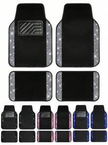 9pcs Glitter Diamond Car Seat Covers, 4pcs Glitter Diamond Car Foot Mats, Glitter Rhinestones Non-Slip PVC Set For SUV/Truck/Car (Complete Front And Rear, Waterproof All-Weather Interior Protection) - A款 - 查看 3