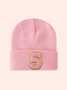 1 Stück Kinder Rosa 26 Buchstaben gestrickte Mütze, Kleinkind Jungen Mädchen warme Beanie Kappe, geeignet für Outdoor, Alltag, windundurchlässig & warm