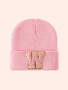 1 Stück Kinder Rosa 26 Buchstaben gestrickte Mütze, Kleinkind Jungen Mädchen warme Beanie Kappe, geeignet für Outdoor, Alltag, windundurchlässig & warm