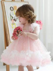 Váy công chúa vải tuyn dây sequin cho bé gái, thích hợp làm quà tặng sinh nhật đầu tiên của bé, tiệc tùng, tiệc chiêu đãi, đám cưới, lễ kỷ niệm ngày lễ - Màu Hồng baby - Xem 8