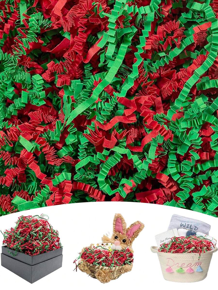 200g Christmas Crinkle Cut Paper, Christmas Eve Box Fillers, For Gift Wrapping Basket Filling, Birthday, Christmas, Thanksgiving, Wedding, Christmas Gifts Wrapping - Multicolor - View 1