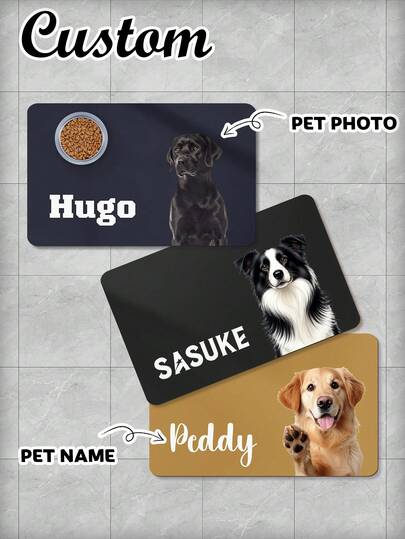 1 st anpassad matmatta för husdjur - Snabbtorkande, absorberande, halkfri hundmatta, personligt namn och foto, matmatta för husdjursporträtt, snabbtorkande, absorberande, halkfri hundmatta med anpassat namn och tassavtryck, slitstark nordisk fiskbensmönster i gummi/silikon