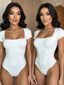 Body MANGA CURTA Quadrado Feminino Suplex Decote Forrado Premium 01 - Branco - Visão 2