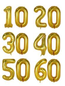 40-Inch Large Number Balloons 10 20 30 40 50 60 70 80 90-Year-Old Adult Birthday Anniversary Decoration Supplies Gold Aluminum Foil Balloons Individually Wrapped For Party Decorations, Birthday Balloons