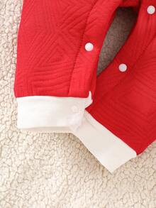 Baby Boys Christmas "Merry Christmas" Embroidered Letter, 3D Christmas Tree, Autumn/Winter Jacquard Air Layer Fabric 2 In 1 Turndown Collar Jumpsuit